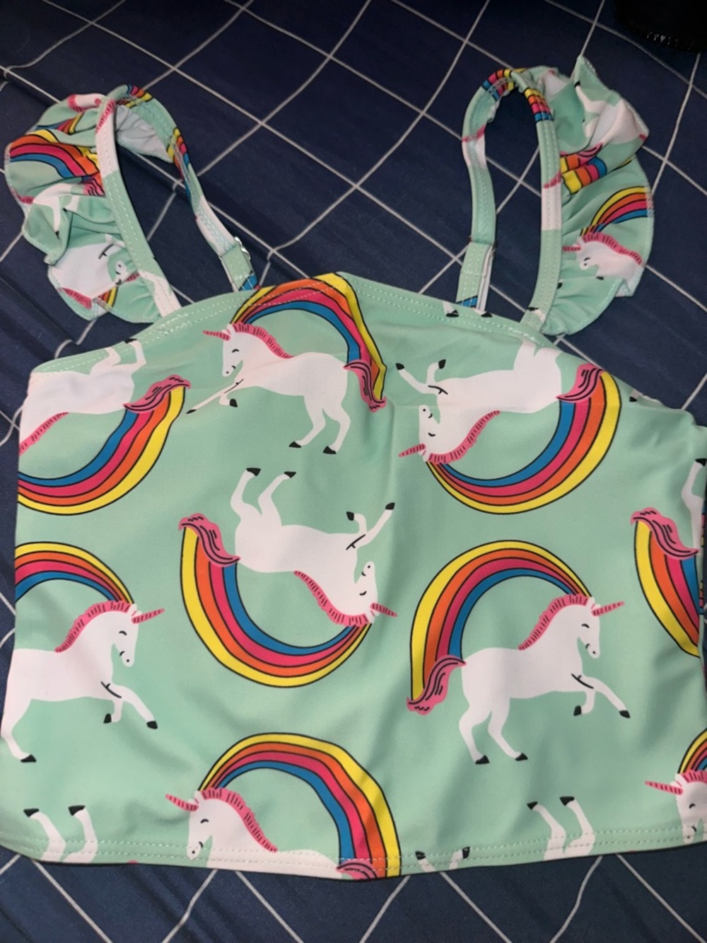 Mint Unicorn Rainbow Print 2 Piece Swimsuit